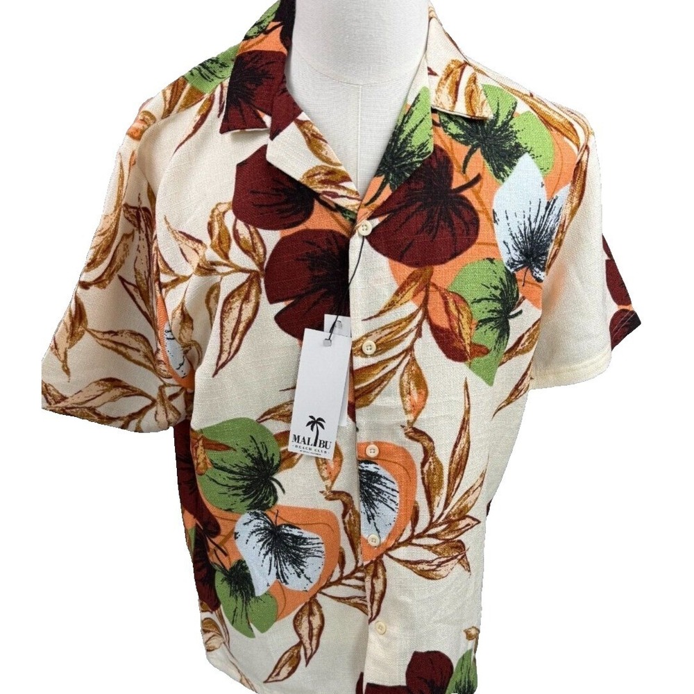 Malibu Beach Club Mens Tropical Leaf Camp‎ Shirt Size Medium NEW